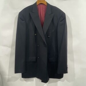 Paul Fredrick Black Double Breasted Blazer Size 42L Metal Button Peak Lapel